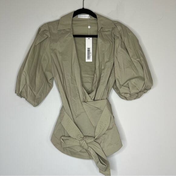Jonathan Simkhai Waverly Sage Green Poplin Wrap Top Small - Picture 3 of 7